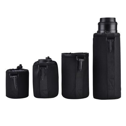 Picture of Asixx Camera Lens Bag, Camera Lens Case, 4pcs Nylon Material Camera Lens Storage Bag or DSLR Camera Drawstring Lens Pouch Bag, Black