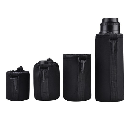 Picture of Asixx Camera Lens Bag, Camera Lens Case, 4pcs Nylon Material Camera Lens Storage Bag or DSLR Camera Drawstring Lens Pouch Bag, Black
