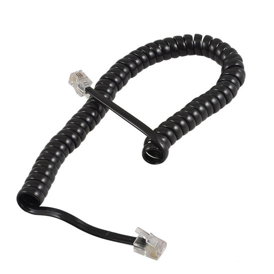 Picture of uxcell Replacement RJ9 4P4C Coiled Stretchy Telephone Handsets Cable Line Black