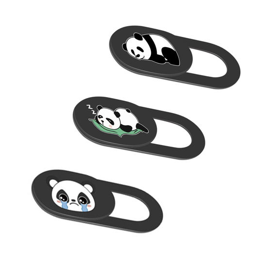 Picture of Eledabra 3PCS Phone Camera Cover, 0.02 Inch Laptop Webcam Cover Slide Cover, Webcam Privacy Cover, Keep Your Privacy Safe(Two Patterns of Giant Panda + Cute Little Panda - Black)