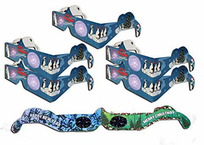 Picture of Christmas 3D Glasses - HolidayEyes(R) Penguin Christmas Glasses 6 Pair Variety Pack - 5 Penguin Glasses and 1 Christmas/New Years Fireworks Glasses -All Folded, Ready to wear