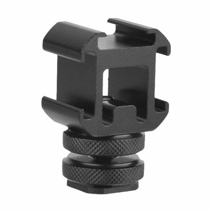 Picture of Camera Hot Shoe Holder, Triple Hot Shoe Base Mount Adapter Extend Holder for Microphone Monitor LED Video Light