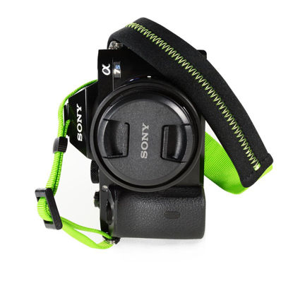 Picture of Foto&Tech Padded Neck Shoulder Strap with Green Grosgrain Ties Compatible with Fujifilm Samsung Sony Olympus Panasonic Canon Nikon Pentax Compact Cameras Point and Shoots Cameras