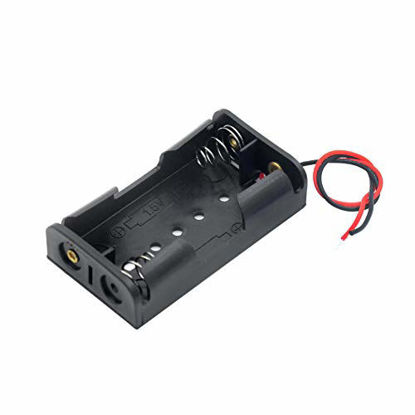 Picture of AA Battery Holder, 3V AA Battery Holder Case, 10 Pcs 2 Slots AA Battery with Wire, Spring Clip Black Plastic AA Battery Case