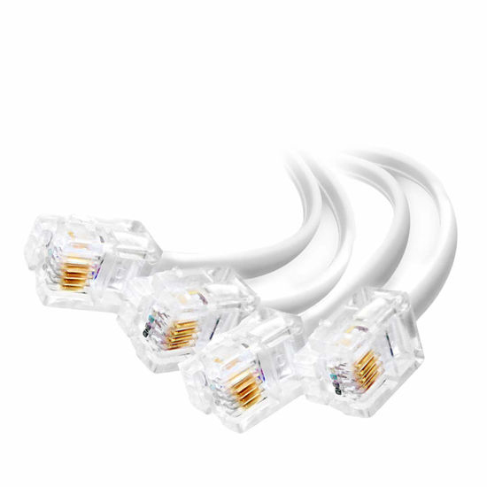 Picture of (4 Pack) 4 Inch Short Telephone Cable Rj11 Male to Male 4", Phone Line Cord (White)