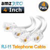 Picture of (4 Pack) 4 Inch Short Telephone Cable Rj11 Male to Male 4", Phone Line Cord (White)