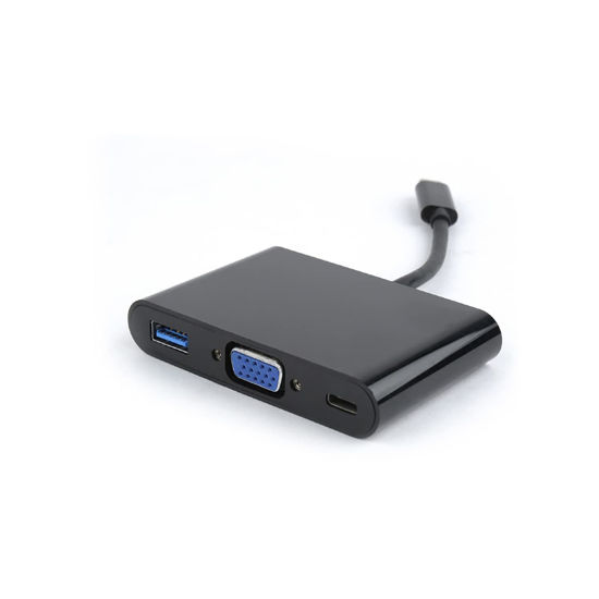 Picture of SatelliteSale USB Type C to Female USB 3.0/VGA/USB-C Multiport Converter 5Gbps 1080p PVC Black