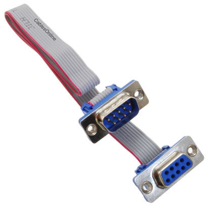 Picture of CablesOnline, 12-inches DB9 Male to DB9 Female 9-Conductor 28awg Straight-Through Serial RS232 Flat Ribbon Extension Cable, S-3F01