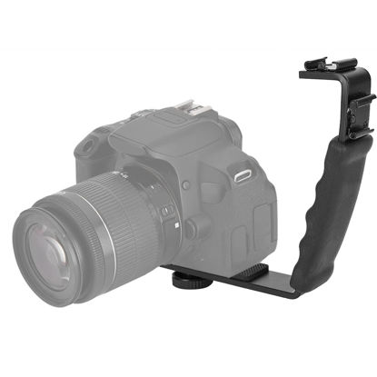 Picture of FLEXMAN Camera L Bracket, Aluminium Alloy Dual Hot Shoes Holder Mount Adapter Mount, 1/4 Thread Heavy Duty L Padded Hand Grip for DV Microphone LED Light Flash