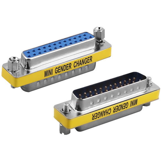 Picture of Heyiarbeit 25-pin 2-Row D-SUB VGA Gender Changer DB25 Male to Female Mini Gender Changer Coupler Adapter Connector for Serial Applications Blue 1pcs