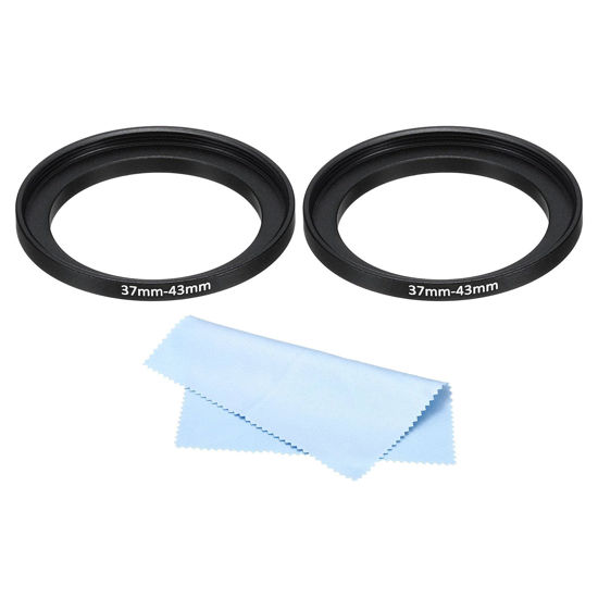 Picture of PATIKIL 46mm-58mm Metal Step Up Ring with Cleaning Cloth, 2 Pack Camera Lens Filter Adapter Ring Aluminum Filter Adapter Ring for Camera Lenses Hood, Black