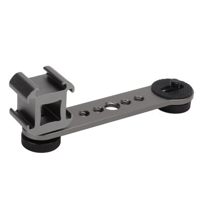Picture of Triple Extension Bracket, Aluminium Alloy Cold Shoe Microphone LED Light Extension Stand Mount Adapter, for Tripod Monopod Stabilizer, Triple Cold Shoe Mount(Dark Gray)