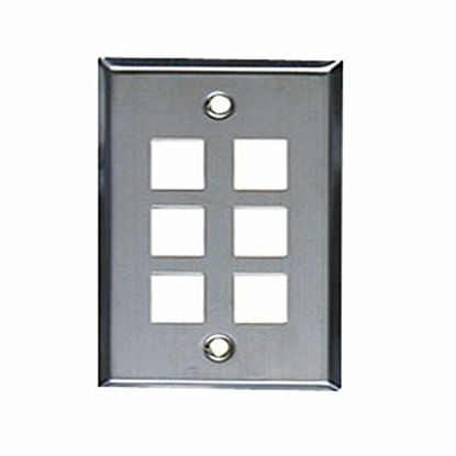 Picture of Allen Tel Products ATBKF-VT-6 Single Gang, 6 Ports Versatap Faceplate, Stainless Steel