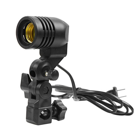 Picture of Hubceuo 1 PCS Light Lamp Photo Studio E27 AC Socket Photography 1.8M Cable Cord Bulb Stand with Umbrella Holder Bulb Mount Black Nylon US Plug, 500360580