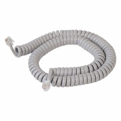 Picture of Cablesys Coiled Telephone Handset Cord for Use with PBX Phone Systems, VoIP Telephones - 12 Ft Uncoiled, Rj22, 1.5 Inch Lead on Both Ends, Dolphin Gray