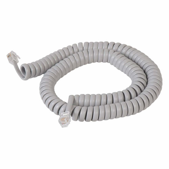 Picture of Cablesys Coiled Telephone Handset Cord for Use with PBX Phone Systems, VoIP Telephones - 12 Ft Uncoiled, Rj22, 1.5 Inch Lead on Both Ends, Dolphin Gray