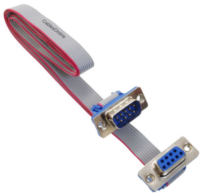 Picture of CablesOnline, 24-inches DB9 Male to DB9 Female 9-Conductor 28awg Straight-Through Serial RS232 Flat Ribbon Extension Cable, S-3F02