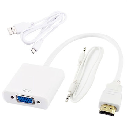 Picture of [Fully Decoded] Kastar New Dock Connector HDMI-VGA, 1080p HDMI Male to VGA Female Video Converter Adapter Cable with Micro-USB Cable and Audio Cable for PC, TV, Laptops, Cameras, Camcorders, Tablets,