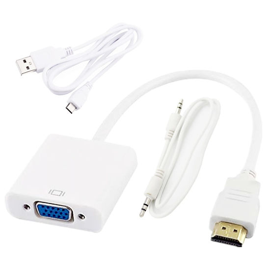Picture of [Fully Decoded] Kastar New Dock Connector HDMI-VGA, 1080p HDMI Male to VGA Female Video Converter Adapter Cable with Micro-USB Cable and Audio Cable for PC, TV, Laptops, Cameras, Camcorders, Tablets,
