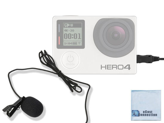 Picture of eCostConnection 47" inch Lavalier Directional Microphone for GoPro HERO3, HERO3+, HERO4 + Microfiber Cloth