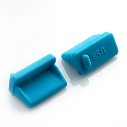 Picture of uxcell PC Phone Silicone Female USB Port Cover Cap Anti Dust Protector Blue 20 PCS