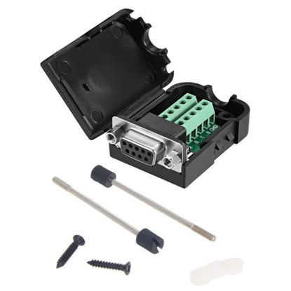 Picture of Fielect D-sub DB9 Breakout Board Connector with Case 9 Pin 2 Row Female RS232 Serial Port Solderless Terminal Block Adapter with Thumb Screws 1PCS