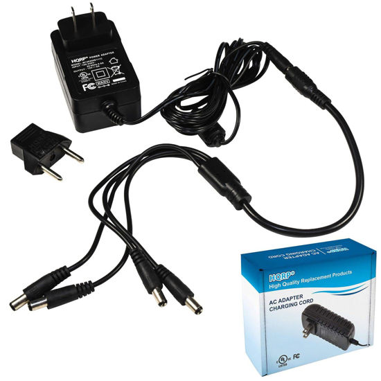 Picture of HQRP 12V Power Supply 2A Security Camera AC Power Adapter to 4-Way Power Splitter Cable 100V-240V AC to 12V DC LED Power Adapter Transformers for CCTV AHD DVR Security Camera, RGB LED Strip Light