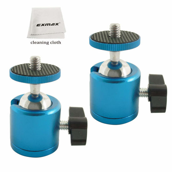 Picture of EXMAX 1/4” Mini Ball Head 360 Degree Swivel Tripod Head Aluminum Alloy Body with Standard 1/4” Screw Thread Base for Monopod Bracket Light Stand Compatible with HTC Vive Gopro - 2 Pack Blue