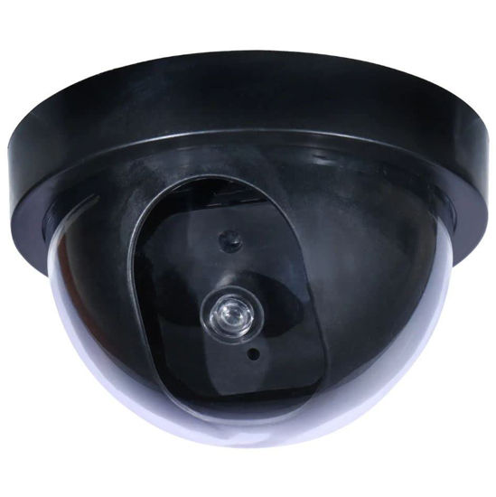 Picture of Fake Security Camera with One Red LED Light Dome Simulated Surveillance Camera Indoor Outdoor Black No Wiring 2 Pack