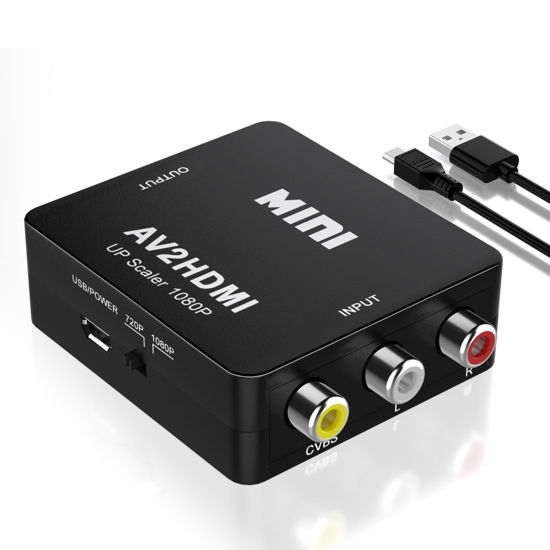 Picture of RCA to HDMI Converter AV to HDMI Adapter - 1080P Mini RCA Composite CVBS Video and Audio Conversion, Connect VCR/Wil/Game Consoles/PS4/ N64/TV/VHS to HDMI-Compatible Devices Converter Support PAL/NTSC