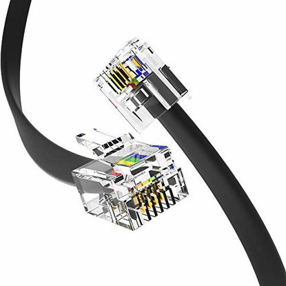 Picture of RetailAndBulk (2 Pack) 1.5 Foot Telephone Cord, Professional Grade Made in USA, 6P4C Male RJ11 Plugs with 50 Micron Gold Contacts, Pure Copper Wire Phone Line Cable (18 Inches, Black)