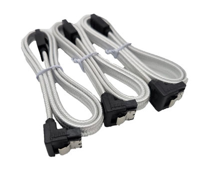 Picture of MICRO CONNECTORS 20in SATA III Straight to Right Angle Sleeved Cable with Locking Latch (White, 3 Pack)