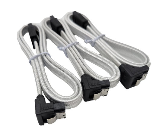 Picture of MICRO CONNECTORS 20in SATA III Straight to Right Angle Sleeved Cable with Locking Latch (White, 3 Pack)