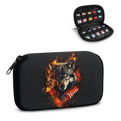 Picture of Nittanovaca Wolf Print USB Organizer Case for Men Boys Flash Drive Case Lightweight USB Storage Case with Zipper, Portable USB Holder Storage Bag Unisex Jump Drive Case
