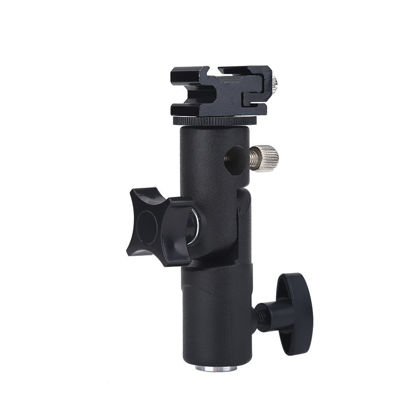 Picture of Acouto E Type Camera Flash Stand Bracket, Aluminum Alloy Light Stand Bracket Hot Shoe Mount Adapter Umbrella Reflector Holder