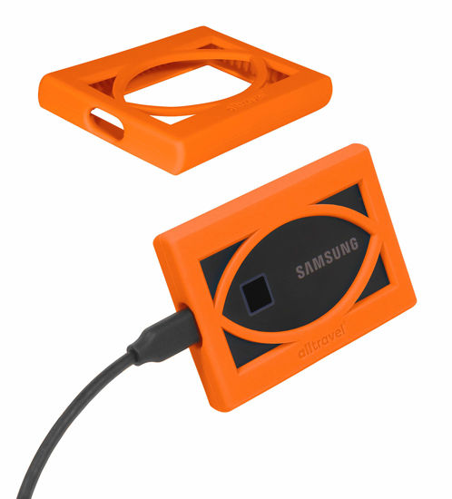 Picture of Alltravel Silicone Bumper Sleeve for Samsung T7, T7 Touch Portable SSD - 1TB, 2TB, 500GB - USB 3.2 External Solid State Drives (Orange)