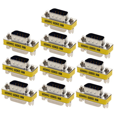 Picture of Heyiarbeit 9-pin 2-Row DB9 VGA Gender Changer Male to Female Mini Gender Changer Coupler Adapter Connector for Serial Applications Blue 10pcs