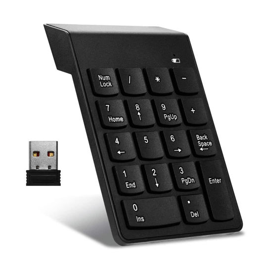 Picture of 2.4G Wireless Numeric Keypad, Plug and Play 18 Keys Ergonomic Number Pad Compatible with Windows XP/Vista/7/8/10/Android/Linux