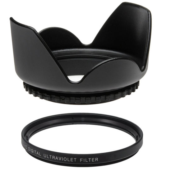 Picture of Master Pro 55MM UV Filter + 55mm Tulip Lens Hood for Nikon AF-P DX NIKKOR 18-55mm F3.5-5.6G VR Lens, Control The Exposure - 55 mm Ultraviolet Filter & 55 mm Lens Hood - Shop Smart!