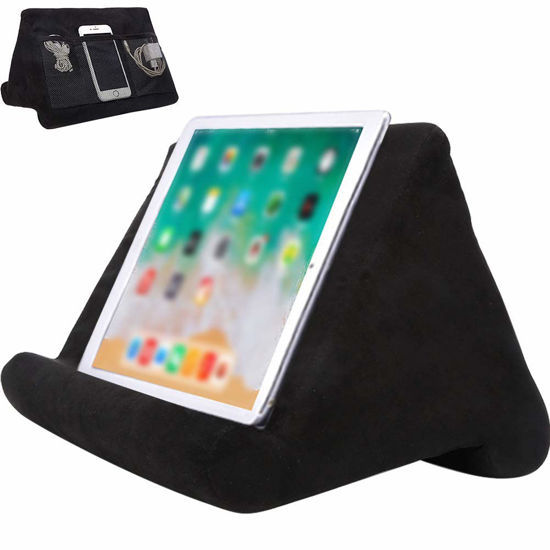 Picture of Souleden Tablet Soft Pillow Stand with Mesh Storage Pockets Multi-Angle Soft Bed Pillow Holder Lap Stand for Tablets Readers Books Magazines Kindle Black