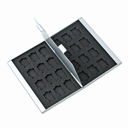 Picture of Foto&Tech Silver Aluminum Memory Card Carrying Case 24 Slots Compatible with Micro SDHC Card Lexar SanDIsk Kingston Sony Samsung