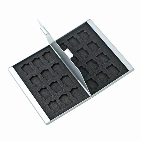 Picture of Foto&Tech Silver Aluminum Memory Card Carrying Case 24 Slots Compatible with Micro SDHC Card Lexar SanDIsk Kingston Sony Samsung
