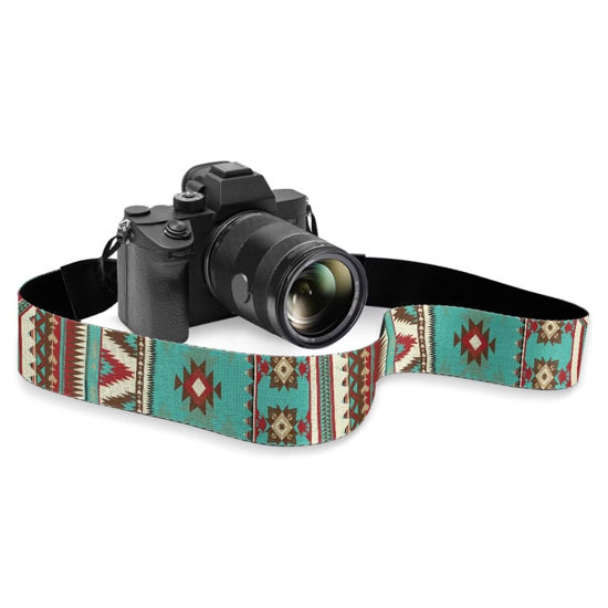 Picture of Goncariar Western Camera Strap for Photographers Aztec Neck Shoulder Strap with Quick Release Buckles for DSLR SLR Camera Sling Tribal Indian Native Camera Neck Strap Turquoise