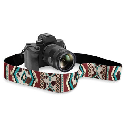 Picture of Goncariar Southwestern Cow Camera Strap Western Camera Sling Climbing Rope Camera Neck Shoulder Strap for Micro Single and DSLR Adjustable Camera Shoulder Sling Strap Cow Aztec