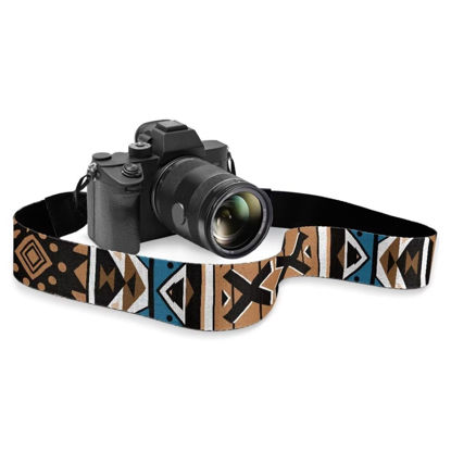 Picture of Coldinair Tribal Aztec Geometric Camera Strap 2" Wide Double Layer Leather Head Ends Soft Wide Shoulder Strap Belt for All Camera,Universal Neck & Shoulder Padded Camera Strap