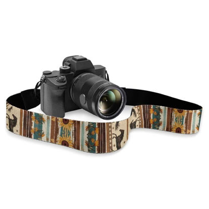 Picture of Coldinair Tribal Horse Soft Camera Shoulder Strap Neck Strap for Photographers,Geometric Adjustable 2" Head Ends Strap Universal Wide Camera Strrap for Adults & Kids