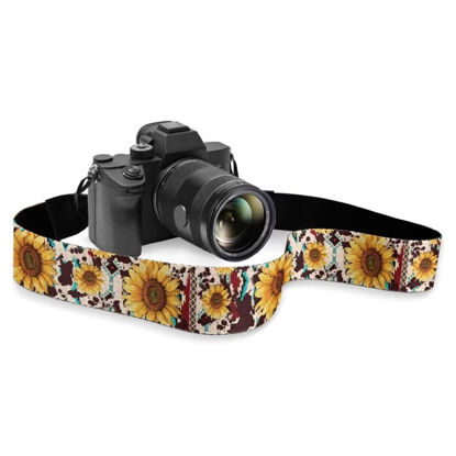 Picture of Coldinair Tribal Strips Adjustable Camera Strap,Sunflower Soft Wide Camera Neck/Shoulder Strap with Genuine Leather Head for All Cameras,Universal Fit