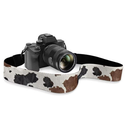 Picture of Coldinair Brown Cow Print Camera Strap 2" Wide Leather Head Straps Soft Shoulder Strap Belt Adjustable Neck Shoulder Camera Straps for All DSLR Cameras Including Binoculars,Photographers gift