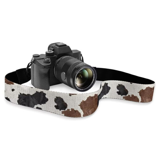 Picture of Coldinair Brown Cow Print Camera Strap 2" Wide Leather Head Straps Soft Shoulder Strap Belt Adjustable Neck Shoulder Camera Straps for All DSLR Cameras Including Binoculars,Photographers gift