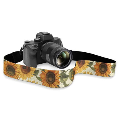 Picture of Coldinair Retro Sunflower Camera Neck Strap for Photographers,Soft 2" Wide Camera Strap Double Layer Leather Ends Adjustable Shoulder Strap Belt for All DSLR Cameras,Gift for Photographers